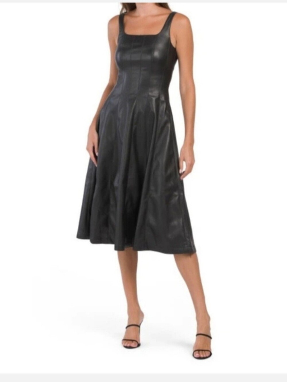 7 For All Mankind Faux Leather Fit And Flare Dress In Black SZ L